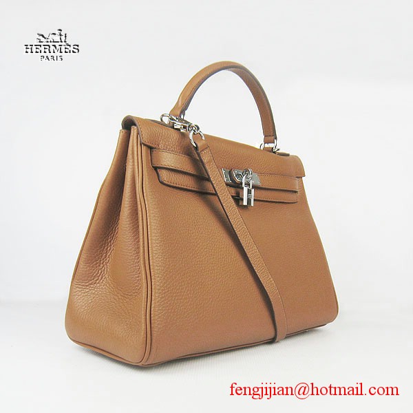 Hermes Kelly 32cm Togo Leather Bag Light Coffee 6108 Silver Hardware Hermes Kelly 32cm Togo Leather Bag Light Coffee 6108 Silver Hardware